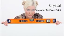  Presentation with spirit - PPT theme featuring woman with a spirit level background and a white colored foreground