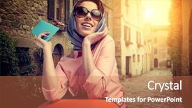  Presentation with ticket - Audience pleasing slide deck consisting of woman with a suitcase travel backdrop and a coral colored foreground