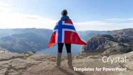  Presentation with flag - PPT theme enhanced with woman-with-a-waving-flag background and a gray colored foreground