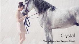  Presentation with white horse - Presentation theme enhanced with woman with a white horse background and a light gray colored foreground