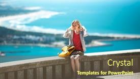  Presentation with backpack - Slide deck with woman-with-a-yellow-backpack background and a tawny brown colored foreground