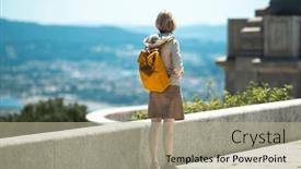  Presentation with backpack - PPT theme with woman-with-a-yellow-city background and a  colored foreground