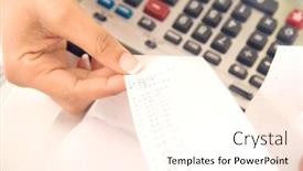  Presentation with adding machine - Theme with woman with adding machine tape background and a cream colored foreground