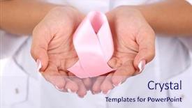  Presentation with pink ribbon hands - Amazing PPT theme having woman-with-aids-awareness-pink backdrop and a sky blue colored foreground