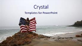  Presentation with stars stripes - Colorful presentation design enhanced with woman with american flag backdrop and a sky blue colored foreground