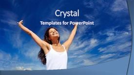  Presentation with health woman running female runner - Slides with woman with amrs out carefree background and a navy blue colored foreground