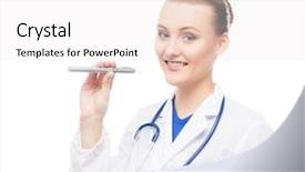  Presentation with professional - Theme having woman with an electronic cigarette background and a sky blue colored foreground