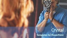  Presentation with old camera and film sound - Slide set featuring woman with an old camera background and a ocean colored foreground