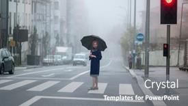  Presentation with umbrella - Presentation consisting of woman-with-an-umbrella-crossing background and a gray colored foreground