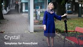  Presentation with umbrella - PPT layouts consisting of woman-with-an-umbrella-looks background and a gray colored foreground