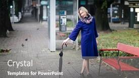  Presentation with phone booth - Slide set featuring woman-with-an-umbrella-posing background and a gray colored foreground