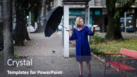  Presentation with rain - Presentation design having woman-with-an-umbrella background and a dark gray colored foreground
