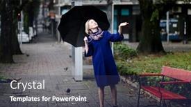  Presentation with umbrella - Slide set with woman-with-an-umbrella background and a ocean colored foreground