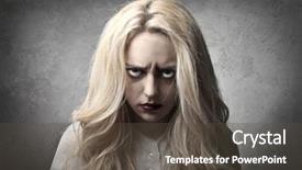 Presentation with angry - Audience pleasing PPT layouts consisting of woman with angry expression backdrop and a tawny brown colored foreground