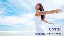  Presentation with health woman running female runner - Audience pleasing theme consisting of woman with arms out carefree backdrop and a sky blue colored foreground