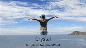  Presentation with pancasila indonesia coat of arms - Colorful PPT layouts enhanced with woman with arms wide open backdrop and a light blue colored foreground