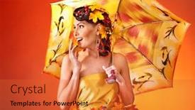  Presentation with glamour - Amazing PPT layouts having woman with autumn hairstyle and umbrella fashion glamour backdrop and a red colored foreground