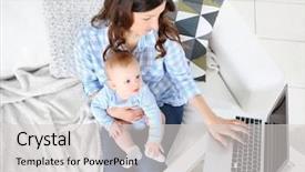  Presentation with baby - Colorful PPT theme enhanced with woman with baby boy work backdrop and a light gray colored foreground