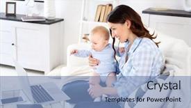  Presentation with baby congratulation boy blue - Slide deck featuring woman with baby boy work background and a teal colored foreground