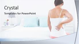  Presentation with back pain - PPT theme enhanced with woman with back pain background and a sky blue colored foreground