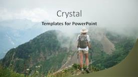  Presentation with trekking - Presentation theme with woman-with-backpack-and-trekking background and a sky blue colored foreground
