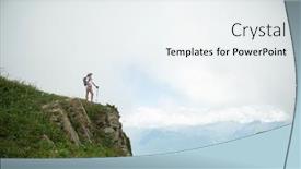  Presentation with trekking - PPT theme featuring woman-with-backpack-and-trekking background and a  colored foreground
