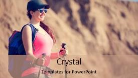  Presentation with backpack - Slide set enhanced with woman with backpack and walking background and a coral colored foreground