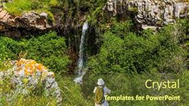  Presentation with waterfall woman - Slides consisting of woman-with-backpack-in-white background and a tawny brown colored foreground