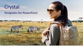  Presentation with african people - Beautiful PPT theme featuring woman with backpack over africa backdrop and a lemonade colored foreground