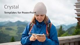  Presentation with backpack - Amazing slide set having woman-with-backpack-standing backdrop and a white colored foreground