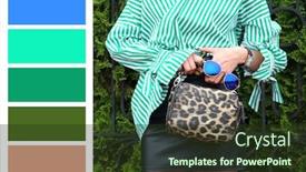  Presentation with green color - PPT theme consisting of woman with bag and sunglasses outdoor palette with green color background and a tawny brown colored foreground