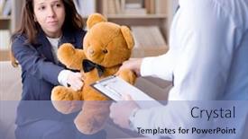  Presentation with toy - Audience pleasing slides consisting of woman-with-bear-toy-during backdrop and a light blue colored foreground