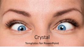  Presentation with human face - PPT theme with woman with beautiful blue eye background and a coral colored foreground