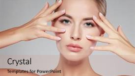  Presentation with light blue - Theme having woman with beautiful blue eye background and a coral colored foreground