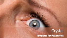  Presentation with human face - Beautiful PPT theme featuring woman with beautiful blue eye backdrop and a coral colored foreground