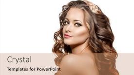  Presentation with glowing skin - PPT theme having woman-with-beautiful-curly-voluminous background and a coral colored foreground