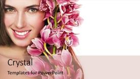  Presentation with orchids - Audience pleasing theme consisting of woman with beautiful makeup and pink orchids space for text backdrop and a coral colored foreground