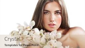  Presentation with orchids - Beautiful PPT theme featuring face flowers - woman with beautiful makeup backdrop and a soft green colored foreground