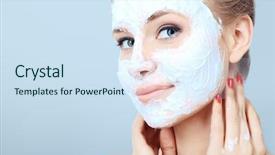  Presentation with face mask - Cool new slides with woman with beauty mask backdrop and a sky blue colored foreground