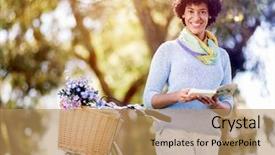  Presentation with happy birthday bicycle - PPT layouts enhanced with woman with bicycle reading book background and a  colored foreground