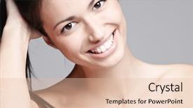  Presentation with beautiful nature in twilight - Presentation having woman with big beautiful smile background and a  colored foreground