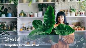  Presentation with plant - Slide set featuring woman-with-big-green-plant background and a  colored foreground