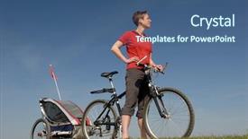  Presentation with bike - PPT theme with woman with bike and trailer background and a ocean colored foreground