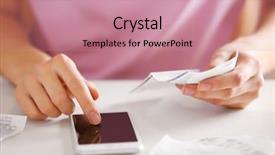  Presentation with smart - Beautiful PPT theme featuring woman with bills and smart backdrop and a coral colored foreground