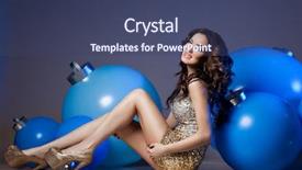  Presentation with christmas balls disco ball - Cool new PPT layouts with woman with blue christmas balls backdrop and a  colored foreground