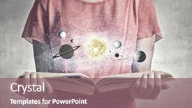  Presentation with planets - Slide deck enhanced with woman with book exploring planets background and a violet colored foreground