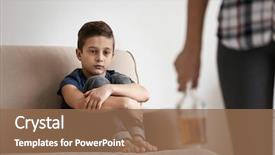  Presentation with woman sad - Beautiful slide deck featuring woman with bottle of alcohol backdrop and a coral colored foreground