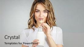  Presentation with milk in bottle - Slide deck enhanced with woman with bottle of milk background and a soft green colored foreground