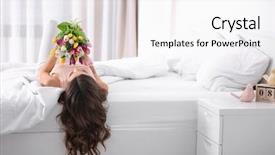  Presentation with doctor helps to get out of bed an elderly woman - Beautiful theme featuring woman with bouquet of tulip backdrop and a white colored foreground