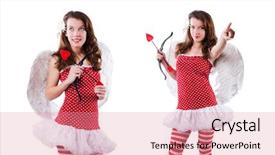  Presentation with valentine - PPT theme featuring woman with bow in valentine background and a coral colored foreground